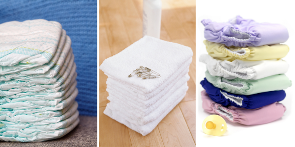 Types of nappies - disposable, traditional cloth and modern cloth nappies
